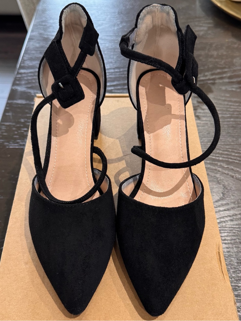 Women's Black Pointed Toe Ankle Tie Heels